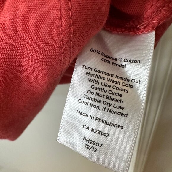 Talbots Coral V-Neck Tee with Unique Wood Accent, Size 1X - Picture 4 of 5